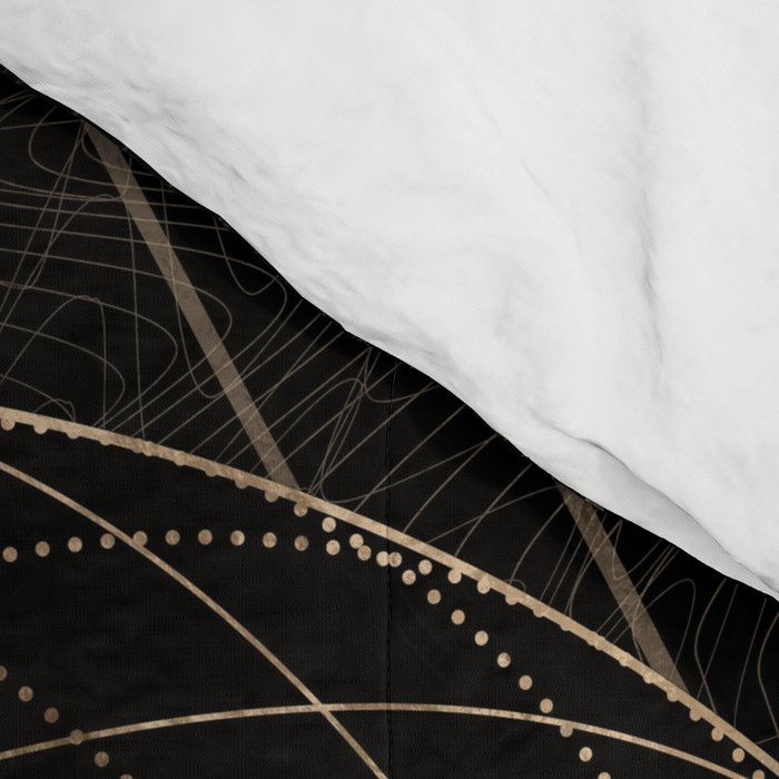 Owl in Sacred Geometry Composition - Black and Gold Comforter Gallery Image 4