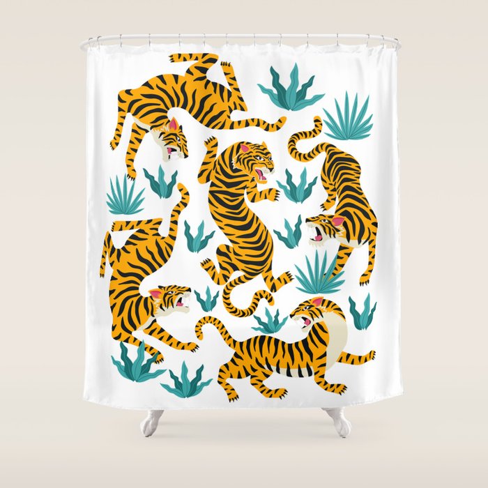 Tigers and tropical leaves. Shower Curtain Gallery Image 1
