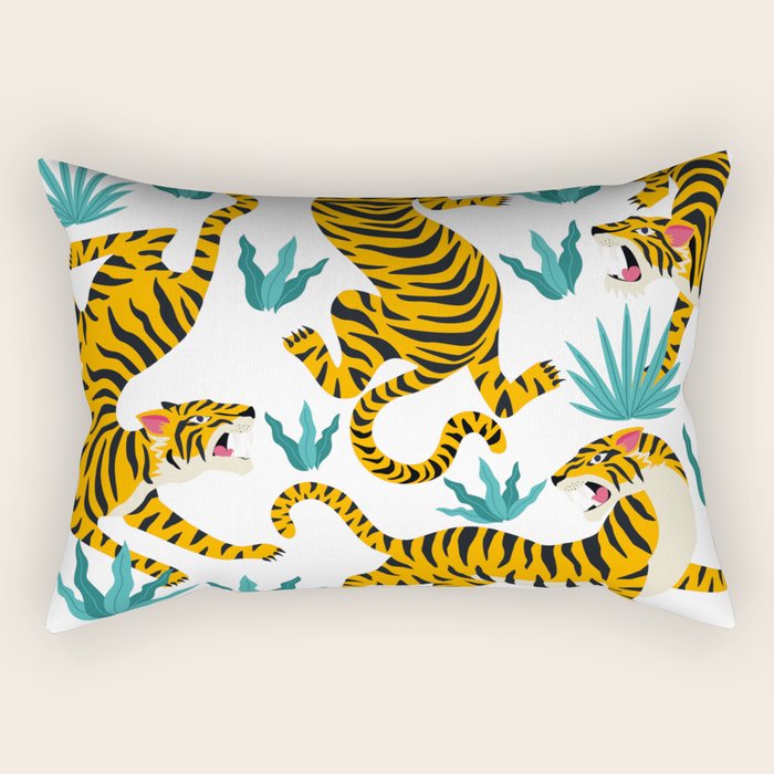 Tigers and tropical leaves. Rectangular Pillow Gallery Image 2