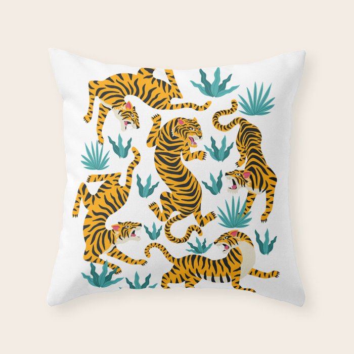 Tigers and tropical leaves. Throw Pillow Gallery Image 6