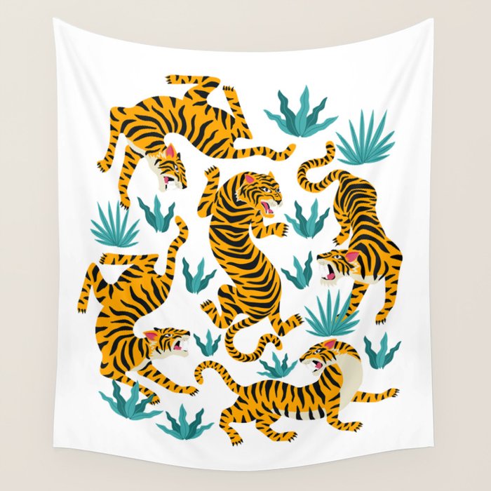 Tigers and tropical leaves. Wall Tapestry Gallery Image 4