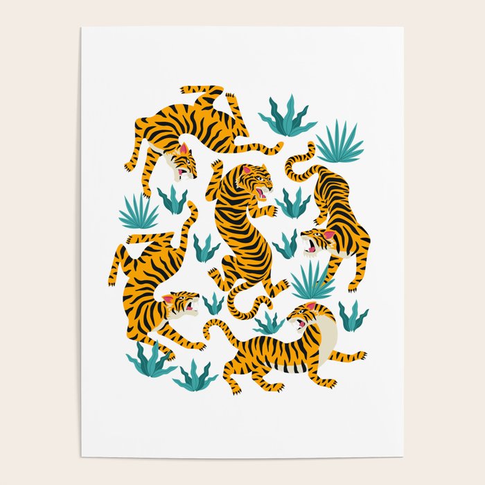 Tigers and tropical leaves. Poster Gallery Image 4