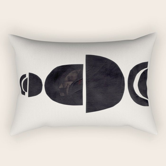 Black & White Minimalist Mid Century Paper collage Funky Black Ink Tribal Geometric by Ejaaz Haniff Rectangular Pillow Gallery Image 1