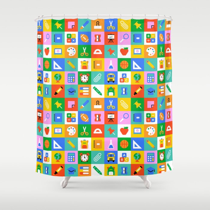 Colorful back to school geometric mosaic pattern Shower Curtain Gallery Image 1