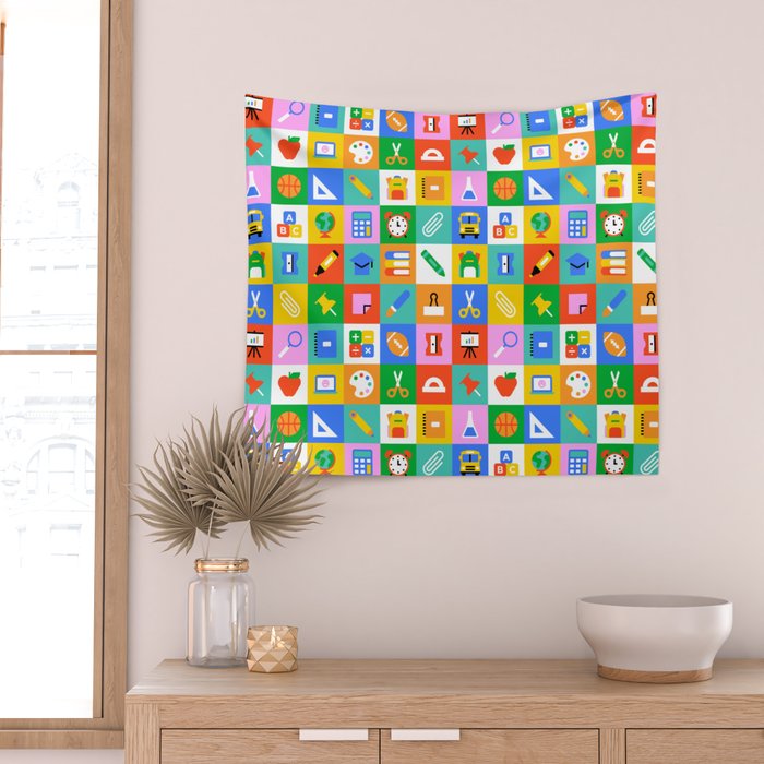 Colorful back to school geometric mosaic pattern Wall Tapestry Gallery Image 2