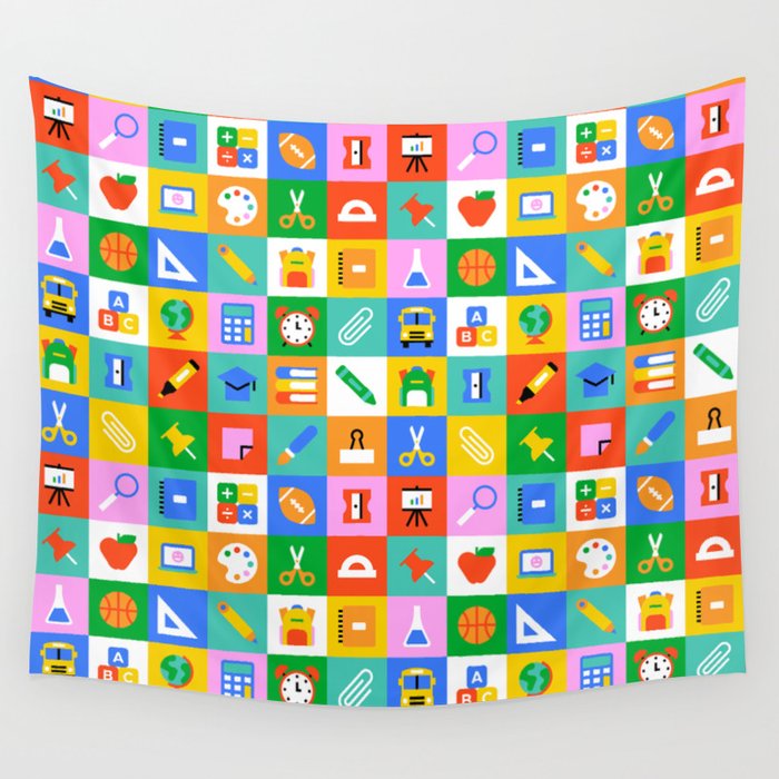 Colorful back to school geometric mosaic pattern Wall Tapestry Gallery Image 1