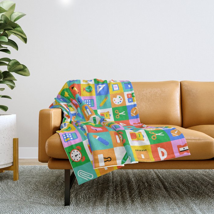 Colorful back to school geometric mosaic pattern Throw Blanket Gallery Image 1