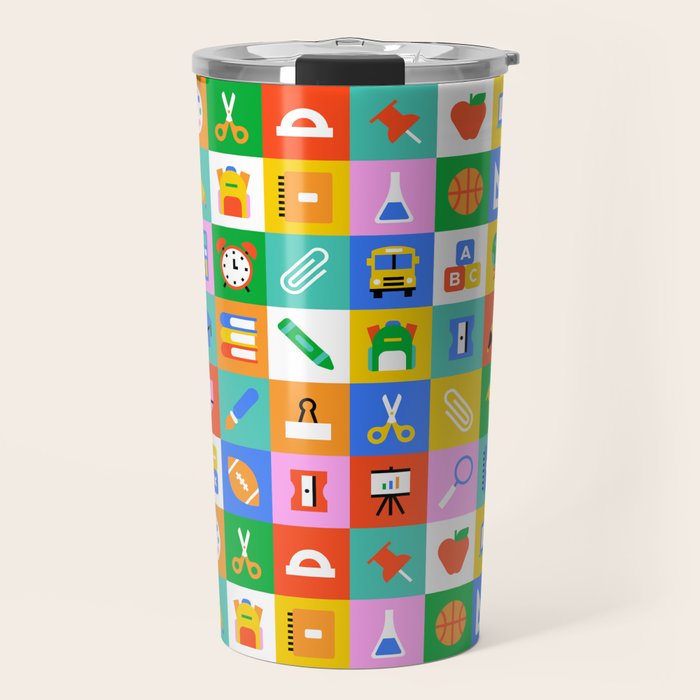 Colorful back to school geometric mosaic pattern Travel Mug Gallery Image 1