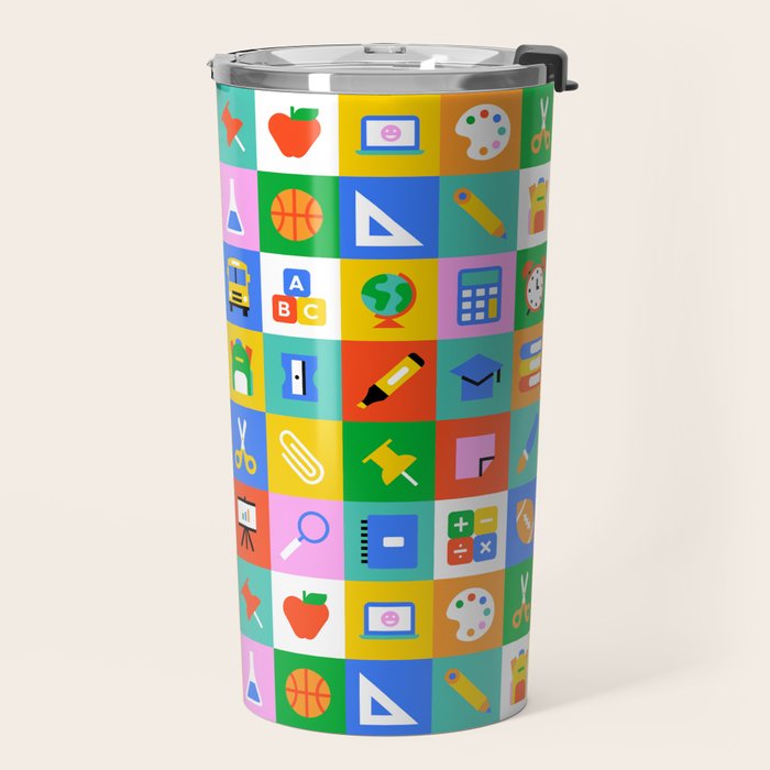 Colorful back to school geometric mosaic pattern Travel Mug Gallery Image 2