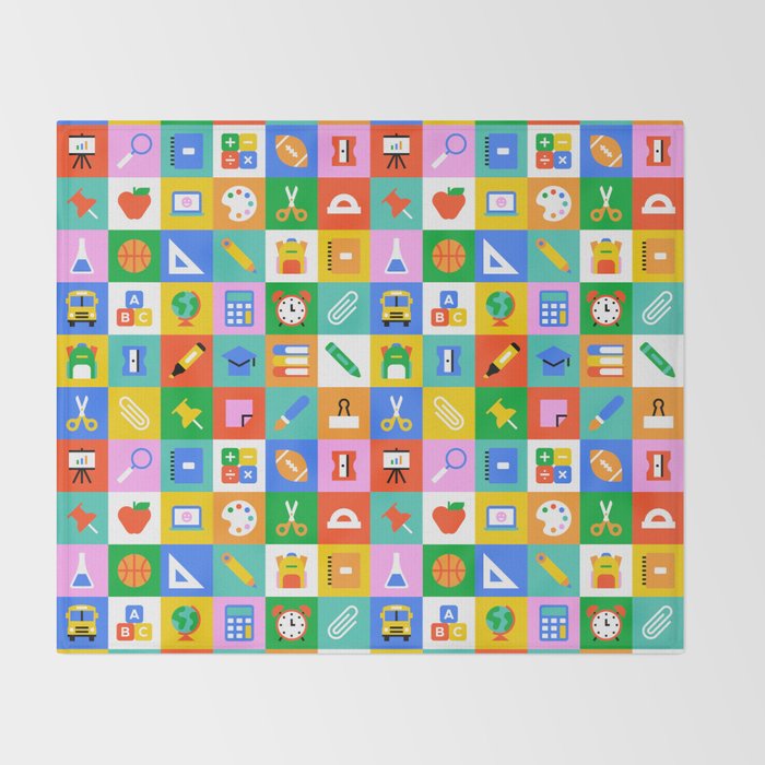 Colorful back to school geometric mosaic pattern Throw Blanket Gallery Image 2