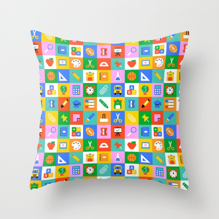 Colorful back to school geometric mosaic pattern Throw Pillow Gallery Image 6