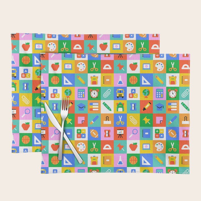 Colorful back to school geometric mosaic pattern Placemat Gallery Image 1