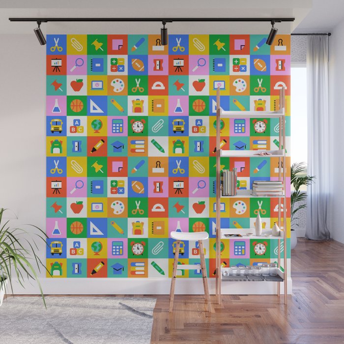 Colorful back to school geometric mosaic pattern Wall Mural Gallery Image 1