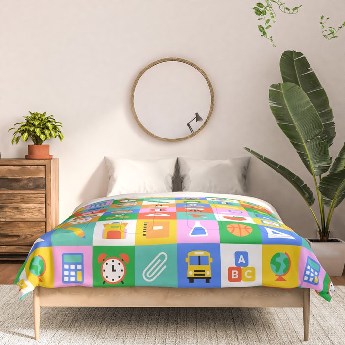Colorful back to school geometric mosaic pattern Comforter Gallery Image 3