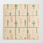 Retro hand drawn cactus plant pattern Wood Wall Art Gallery Image 1
