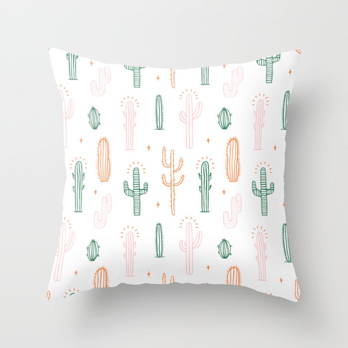 Retro hand drawn cactus plant pattern Throw Pillow Gallery Image 1