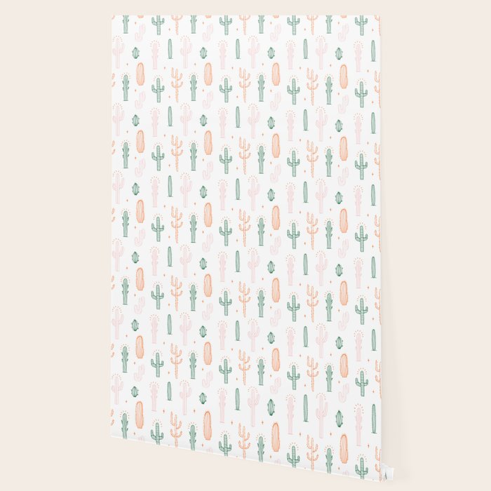 Retro hand drawn cactus plant pattern Wallpaper Gallery Image 2