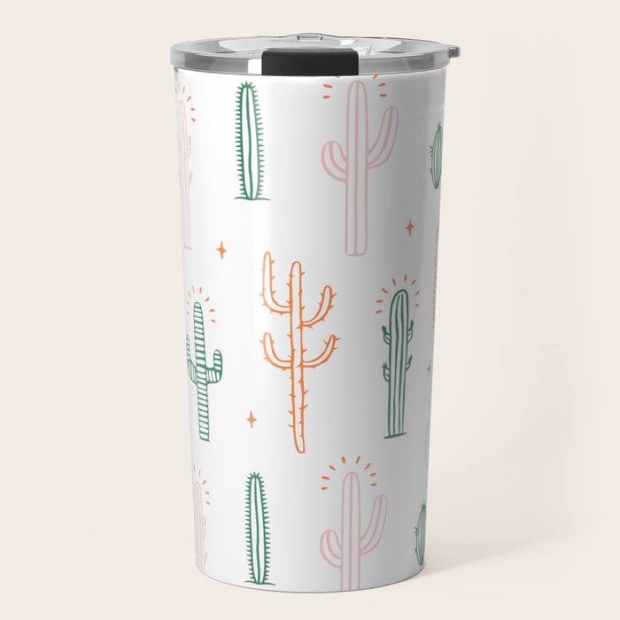 Retro hand drawn cactus plant pattern Travel Mug Gallery Image 1