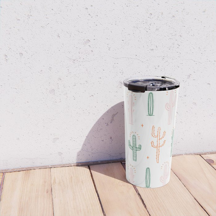 Retro hand drawn cactus plant pattern Travel Mug Gallery Image 4