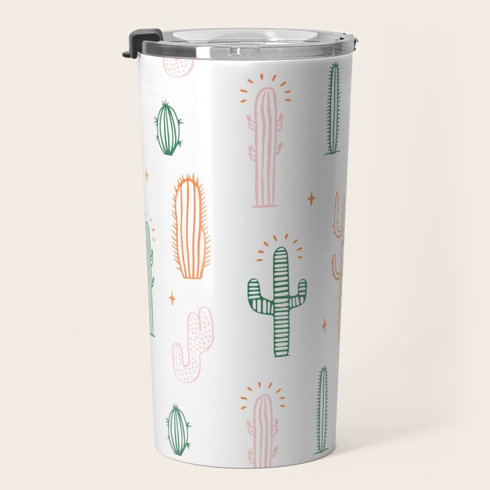 Retro hand drawn cactus plant pattern Travel Mug Gallery Image 3