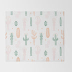 Retro hand drawn cactus plant pattern Throw Blanket Gallery Image 2