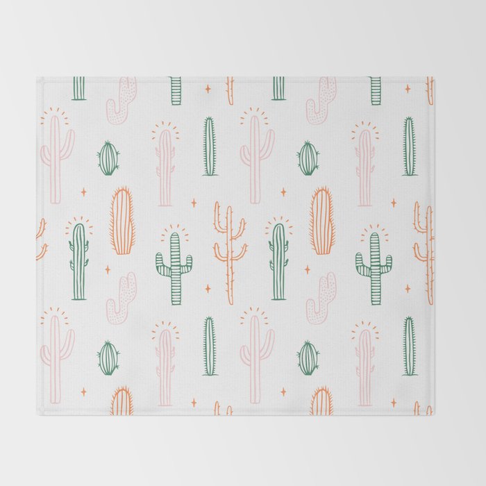 Retro hand drawn cactus plant pattern Throw Blanket Gallery Image 2