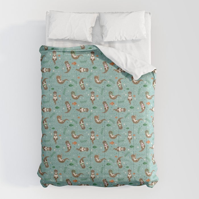 Kawaii Otters Playing Underwater Comforter Gallery Image 6