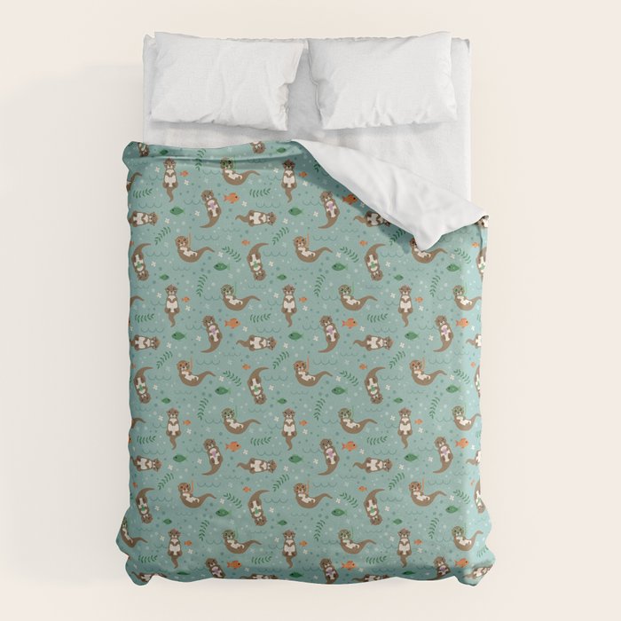 Kawaii Otters Playing Underwater Duvet Cover Gallery Image 6