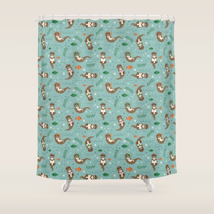 Kawaii Otters Playing Underwater Shower Curtain Gallery Image 1