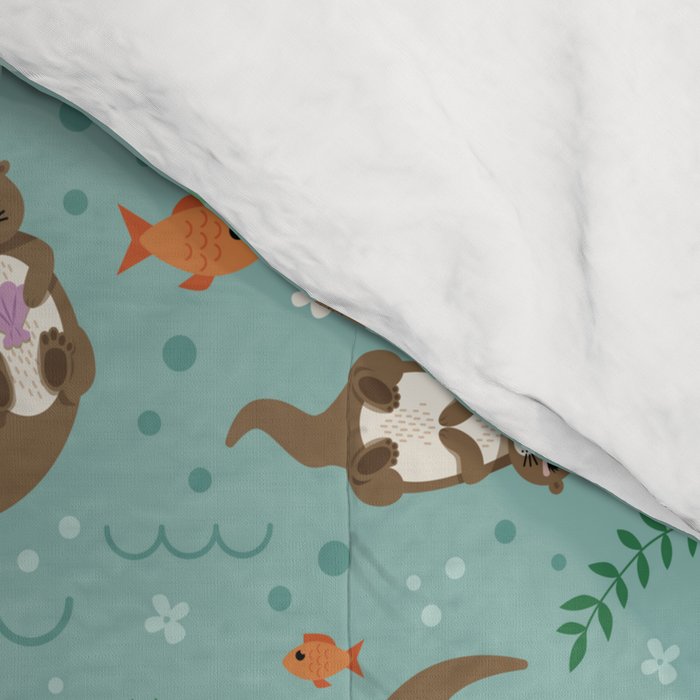 Kawaii Otters Playing Underwater Comforter Gallery Image 4