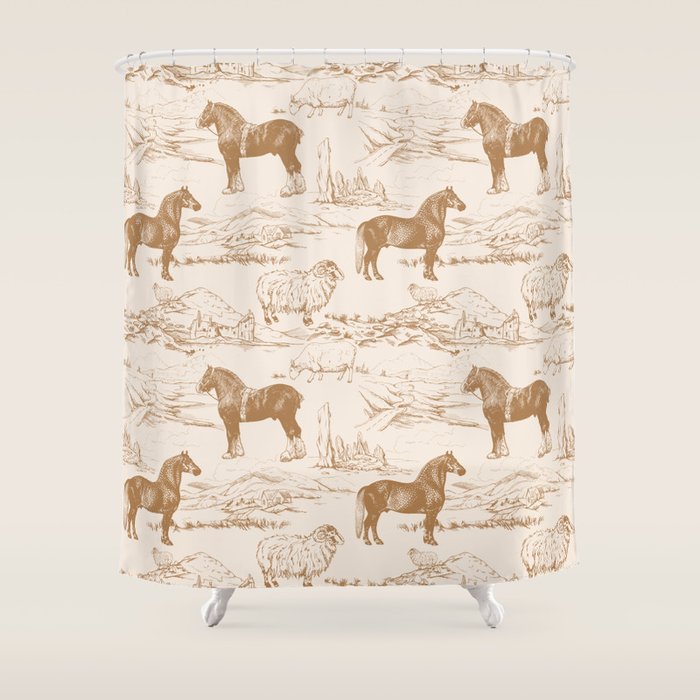 Clydesdale Horses in The Scottish Landscape  Shower Curtain Gallery Image 1