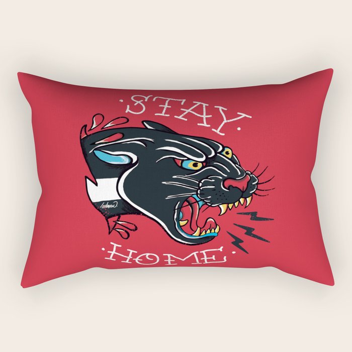 Stay Home Panther Tattoo Rectangular Pillow Gallery Image 1