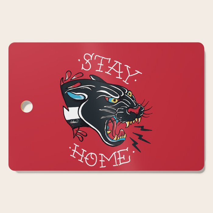 Stay Home Panther Tattoo Cutting Board Gallery Image 1