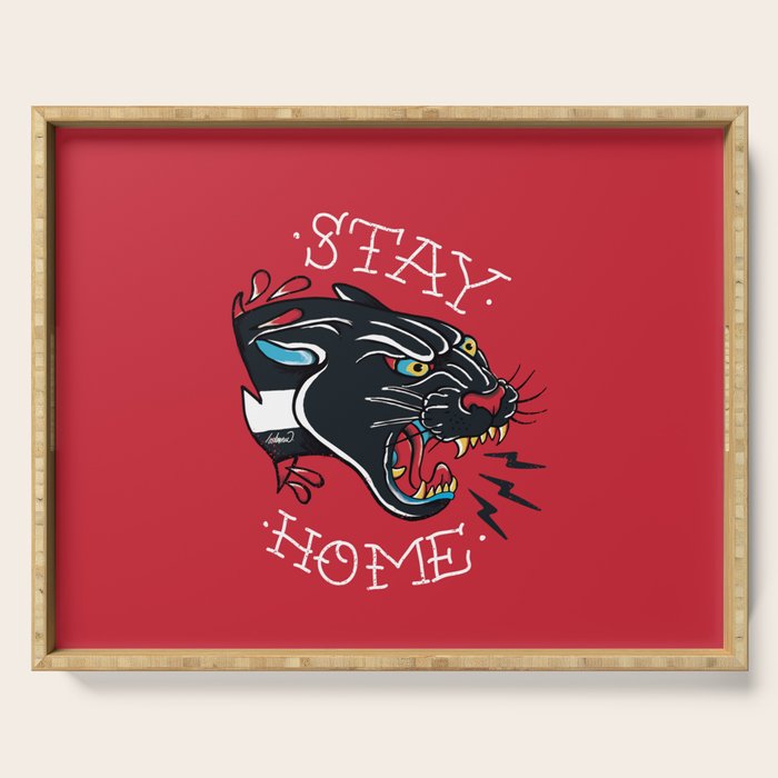 Stay Home Panther Tattoo Serving Tray Gallery Image 1