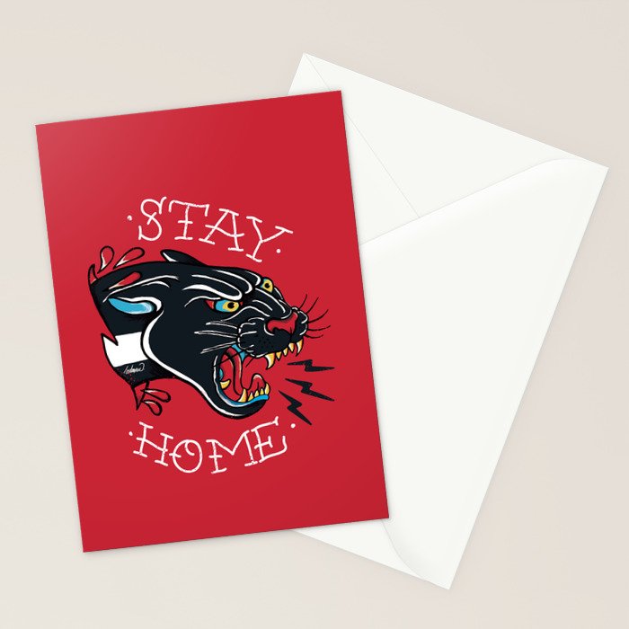 Stay Home Panther Tattoo Stationery Card Gallery Image 2