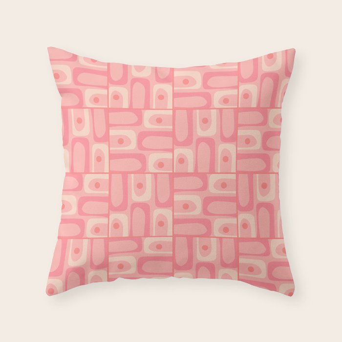 Mid Century Modern Piquet Multi Geometric Tiled Pattern in Pink Blush Tones Throw Pillow Gallery Image 6