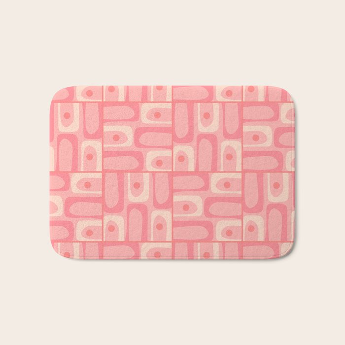 Mid Century Modern Piquet Multi Geometric Tiled Pattern in Pink Blush Tones Bath Mat Gallery Image 1