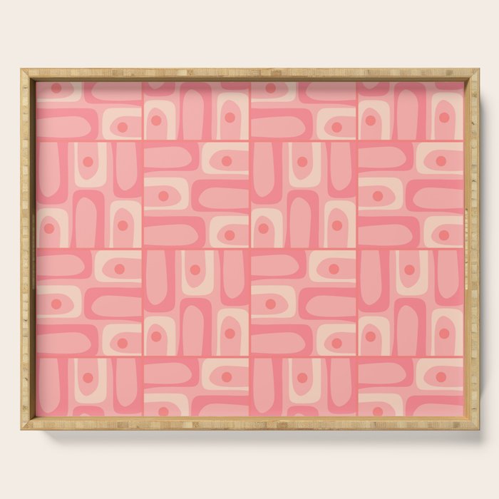 Mid Century Modern Piquet Multi Geometric Tiled Pattern in Pink Blush Tones Serving Tray Gallery Image 1