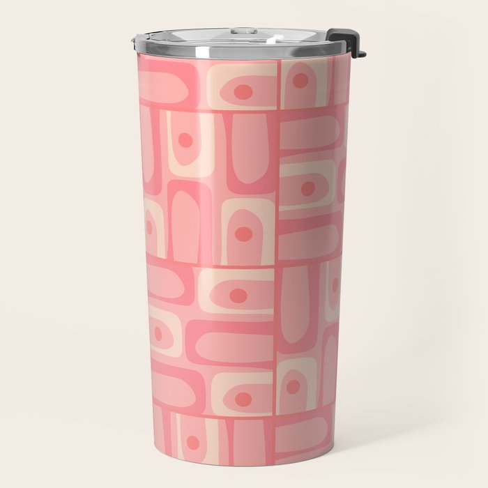 Mid Century Modern Piquet Multi Geometric Tiled Pattern in Pink Blush Tones Travel Mug Gallery Image 2
