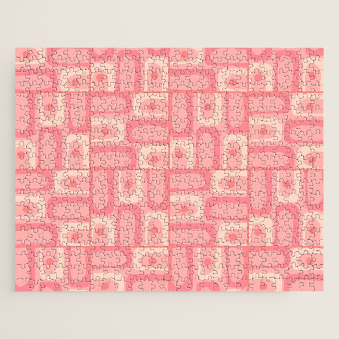 Mid Century Modern Piquet Multi Geometric Tiled Pattern in Pink Blush Tones Jigsaw Puzzle Gallery Image 1