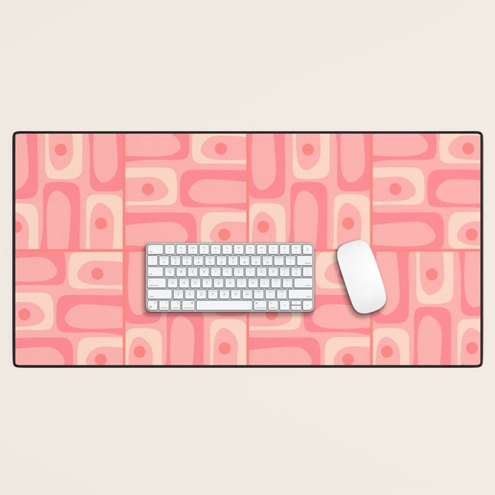 Mid Century Modern Piquet Multi Geometric Tiled Pattern in Pink Blush Tones Desk Mat Gallery Image 1