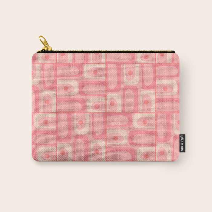 Mid Century Modern Piquet Multi Geometric Tiled Pattern in Pink Blush Tones Carry All Pouch Gallery Image 1
