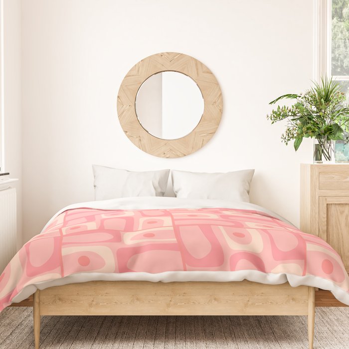Mid Century Modern Piquet Multi Geometric Tiled Pattern in Pink Blush Tones Duvet Cover Gallery Image 3