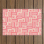 Mid Century Modern Piquet Multi Geometric Tiled Pattern in Pink Blush Tones Outdoor Rug Gallery Image 1