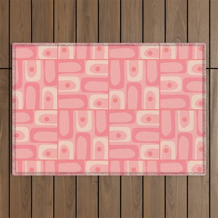Mid Century Modern Piquet Multi Geometric Tiled Pattern in Pink Blush Tones Outdoor Rug Gallery Image 1
