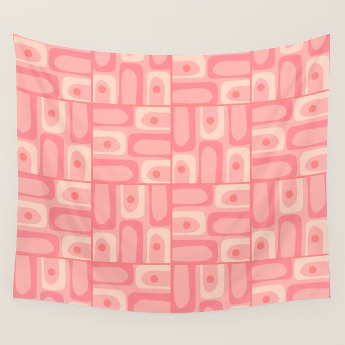 Mid Century Modern Piquet Multi Geometric Tiled Pattern in Pink Blush Tones Wall Tapestry Gallery Image 4
