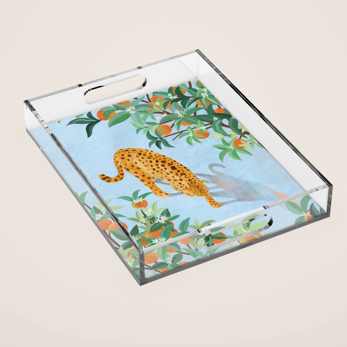 Leopard and Orange Trees Acrylic Tray Gallery Image 1