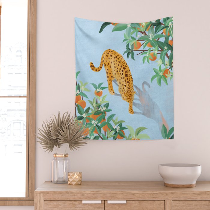 Leopard and Orange Trees Wall Tapestry Gallery Image 2