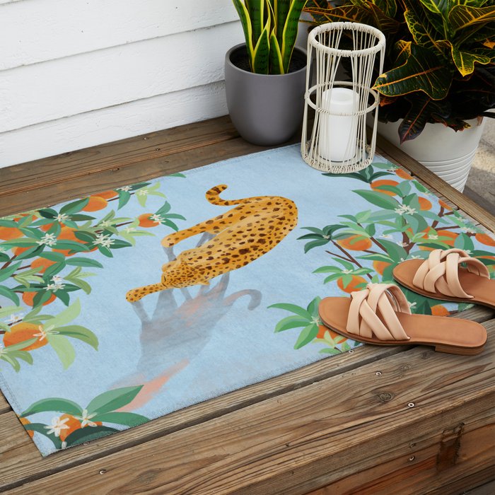 Leopard and Orange Trees Outdoor Rug Gallery Image 2