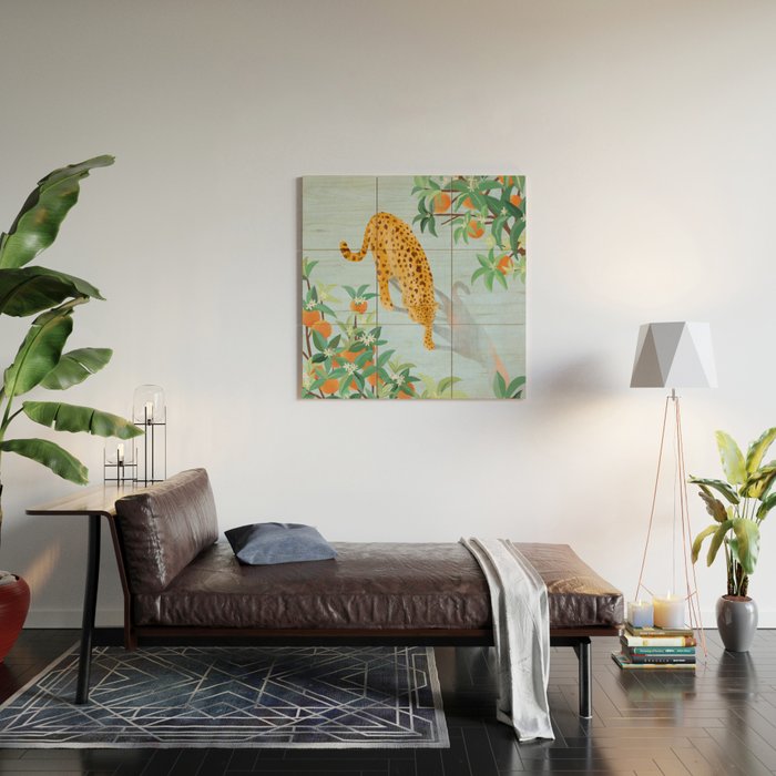 Leopard and Orange Trees Wood Wall Art Gallery Image 2